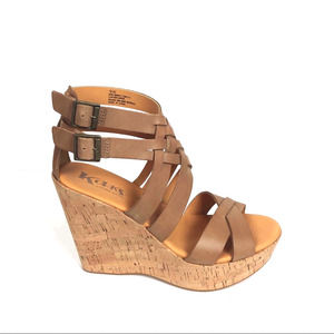 Kork-Ease Platform Cork Wedge Strappy Sandal Sz 10